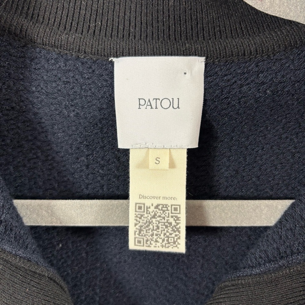 Patou Cropped Waffle Knit Cardigan Navy Blue 3D Knit Short Sleeve Small - Picture 2 of 5